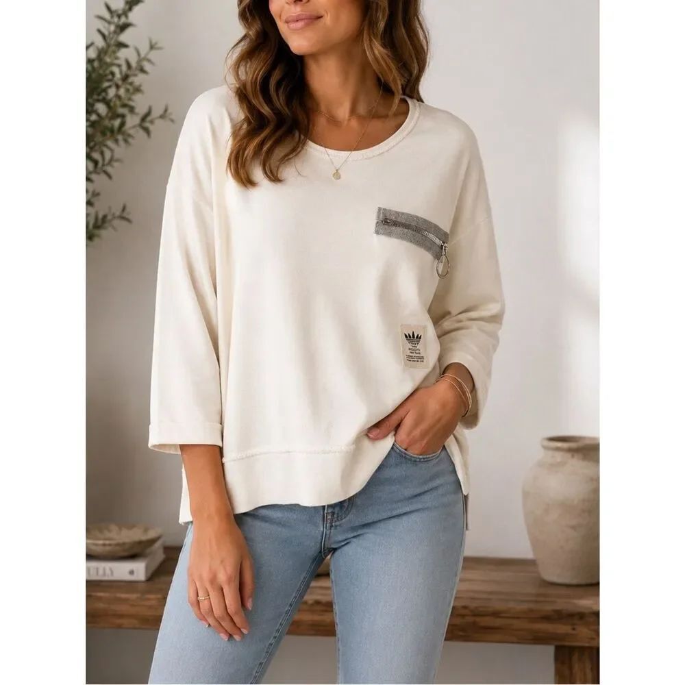 Tempo Paris Off White Cotton Blend Relaxed Fit Top Size S/M